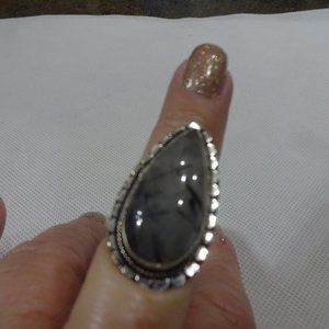 Natural "BLACK RUTILE" Handmade Sterling Ring Size 8.5 #396A